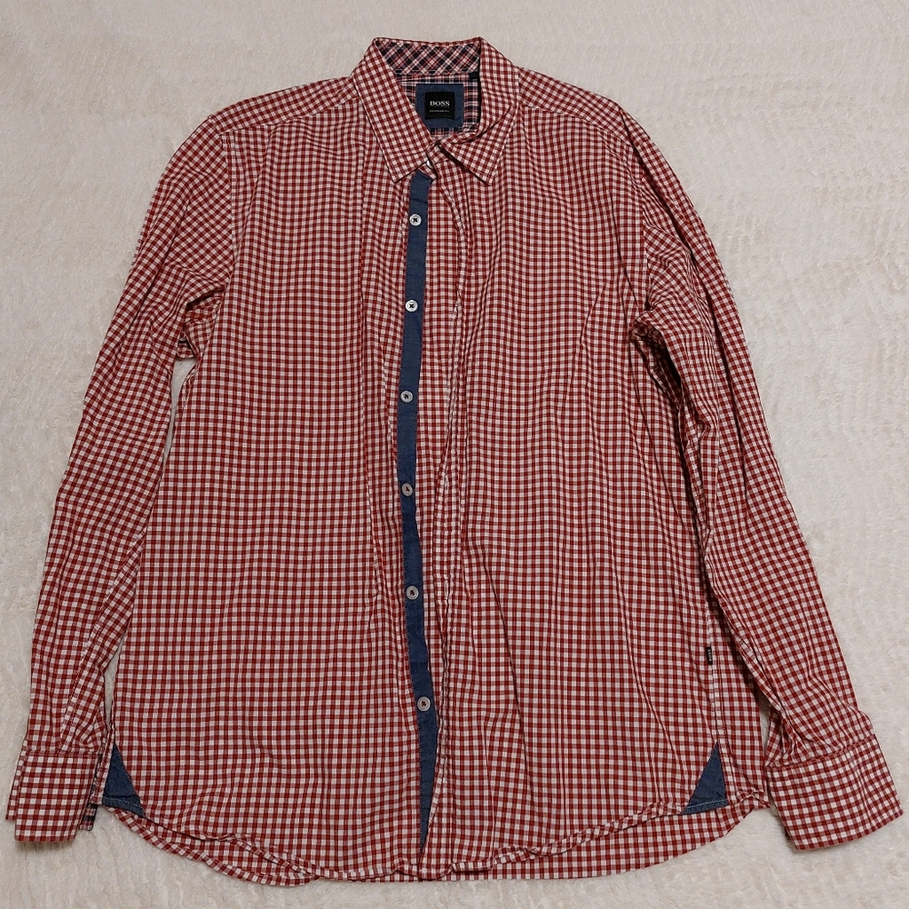 Hugo Boss Gingham Plaid Button Down Shirt